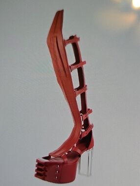 Rick Owens Red Over-the-Knee Strappy Platform Boots